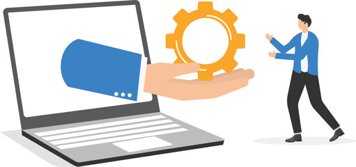 The arm coming out of the laptop screen offering help,
