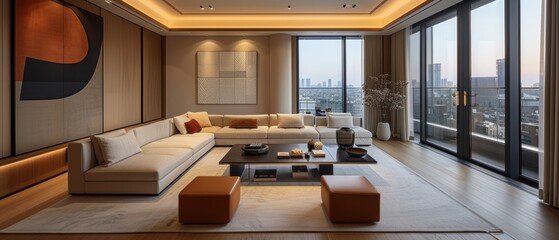 Fototapeta premium Futuristic High-Tech Living Space with Smart Home Systems and Displays for Ultimate Convenience