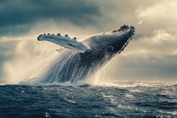 Fototapeta premium humpback whale breaching out of the ocean.