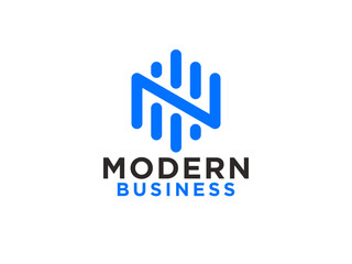 Abstract Initial Letter N Logo. Linear Rounded Style with Connected Liquid. Usable for Business, Science and Technology Logos.