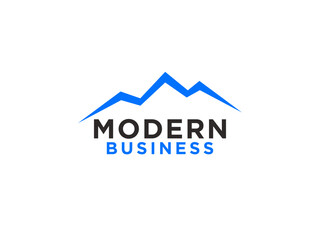 Abstract Mountain Logo. Blue Geometric Line Silhouette Mount Peak Symbol isolated on White Background.