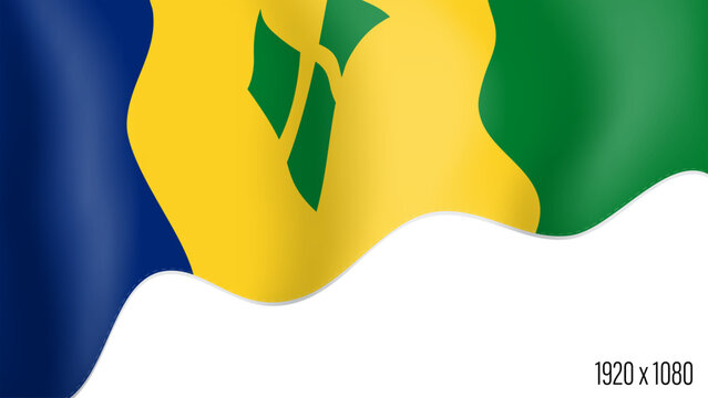 Saint Vincent country flag realistic independence day background. Saint Vincent commonwealth banner in motion waving, fluttering in wind. Festive patriotic HD format template for independence day