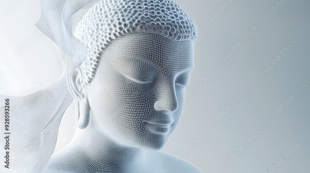 Aufkleber 12. abstract 3d buddha with interwoven, geometric elements and subtle translucency, isolated on a cl