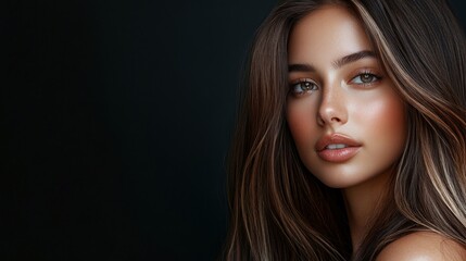 Naklejka premium Beauty brown hair women with face for hair care product 