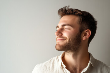 Obraz premium A close up of a man's face with his eyes closed