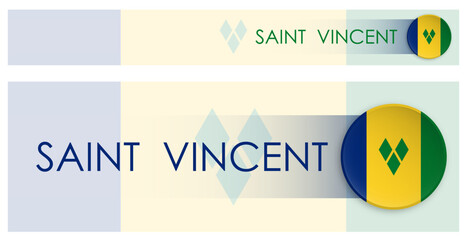 Saint Vincent flag horizontal web banner in modern neomorphism style. Webpage Saint Vincent country header button for mobile application or internet site. Vector