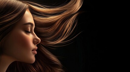Naklejka premium Beauty brown hair women with face for hair care product 