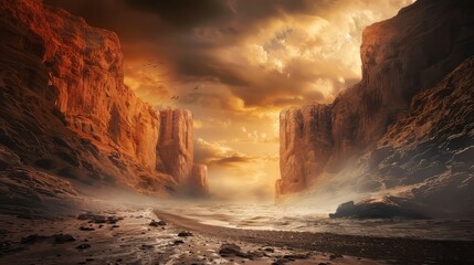 The parted sea with towering walls of water on either side