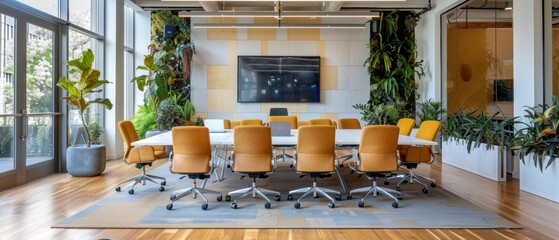 Futuristic Boardroom Equipped with Video Conferencing and Smart Collaboration Tools