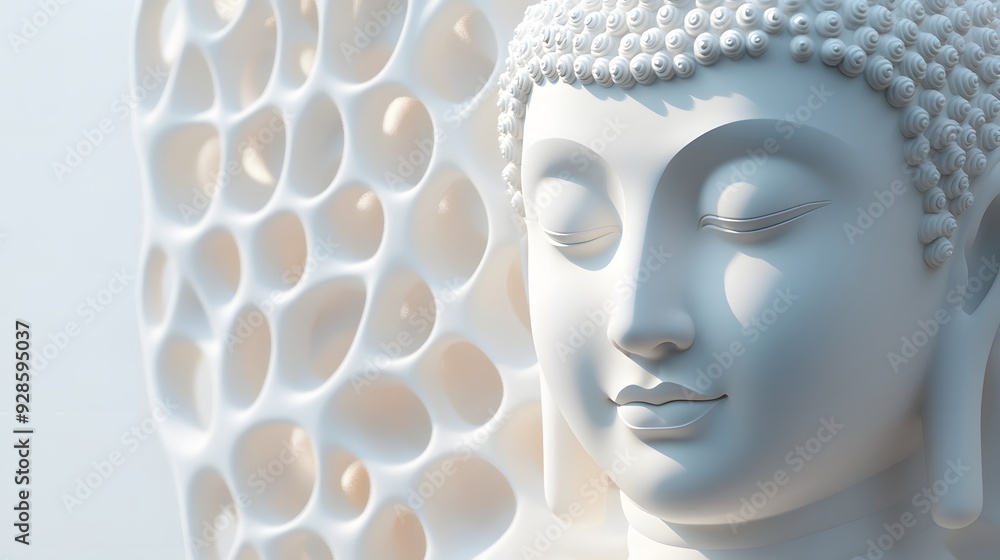 Aufkleber 15. modern 3d buddha with an intricate lattice pattern and subtle gradients, set against a clean whi
