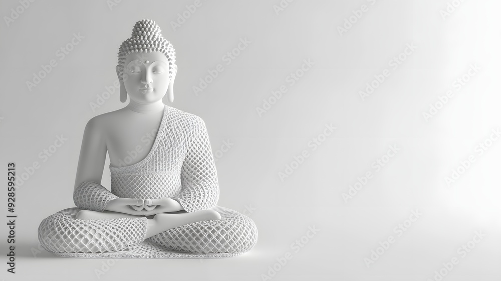Aufkleber 15. modern 3d buddha with an intricate lattice pattern and subtle gradients, set against a clean whi