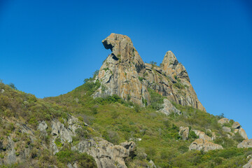 Cedar Reservoir and Galinha Choca Rock in Quixadá, State of Ceará, Brazil.