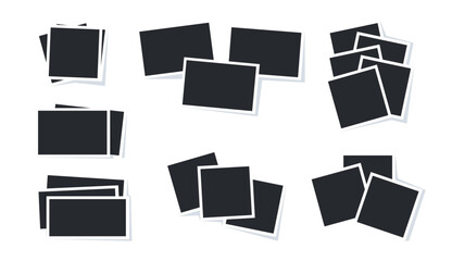 Photography pile of blank pictures. Vector frames for memory album with copy space. Empty s from photographer, retro presentation or displayed of camera film