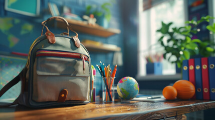 School Classroom with Backpack, Globe, and Chalkboard: Back to School Vibes