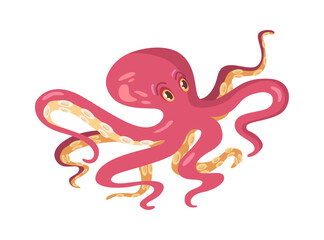 Red octopus aquatic cuttlefish, cephalopod seafood marine fantasy animal. Vector illustration of kraken octopus with tentacles, creature with sucker limbs, sea underwater squid illustration