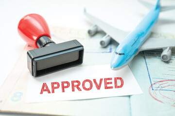Approved Stamp visa and passport document to immigration at airport in country.