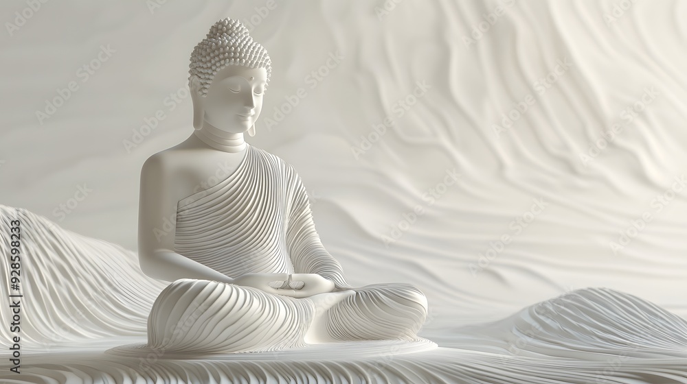 Poster 23. modern 3d buddha with an intricate, high-tech design and smooth textures, floating against a pri
