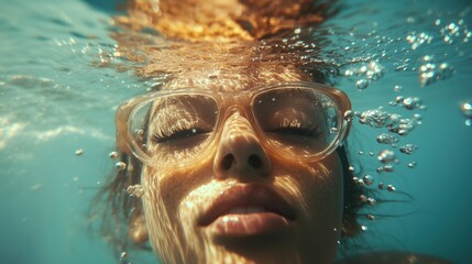 Fototapeta premium Abstract iridescent underwater swimming in the sun.