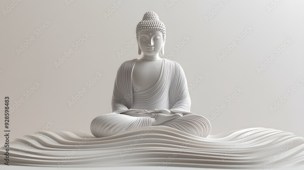Poster 23. modern 3d buddha with an intricate, high-tech design and smooth textures, floating against a pri