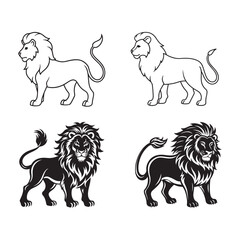 Elegant Lion Outline Silhouette Vector Art Illustration.