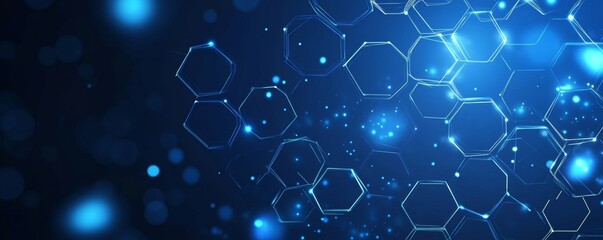 Abstract blue hexagon background with glowing effects and bokeh lights