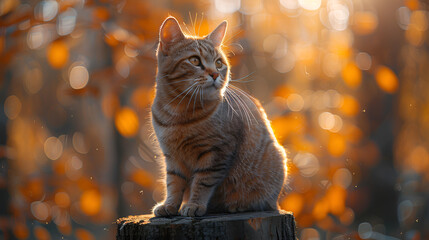 a cat sitting on a stump