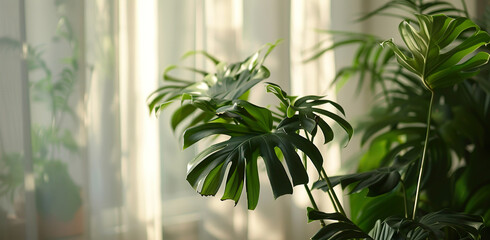 Philodendron Tortum leaves in a sunlit interior space
