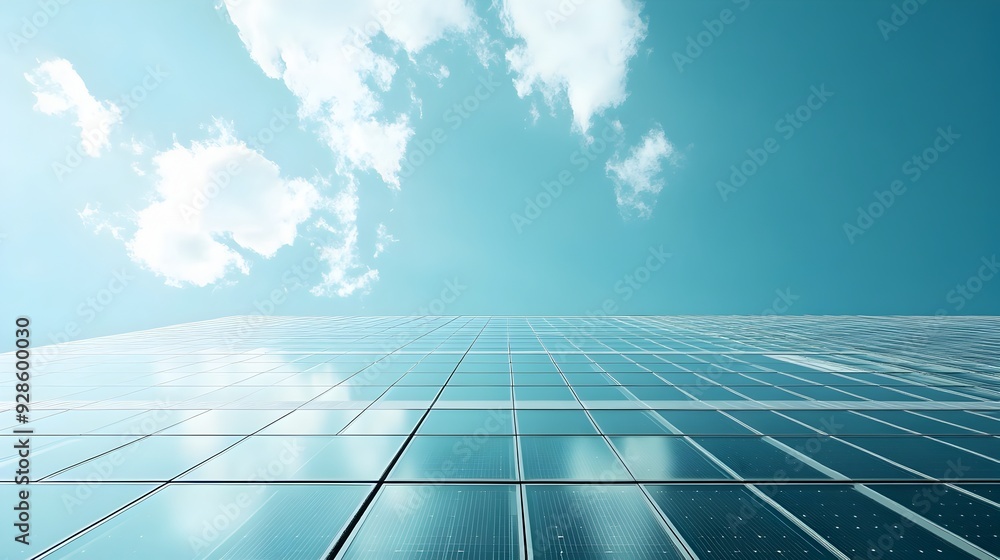 Poster expansive view of a solar powered commercial building featuring sleek modern architecture and a back