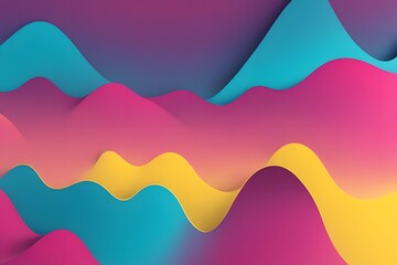 Brightly colored waves in a gradient of magenta cyan and yellow creating a modern playful look, AI Generated