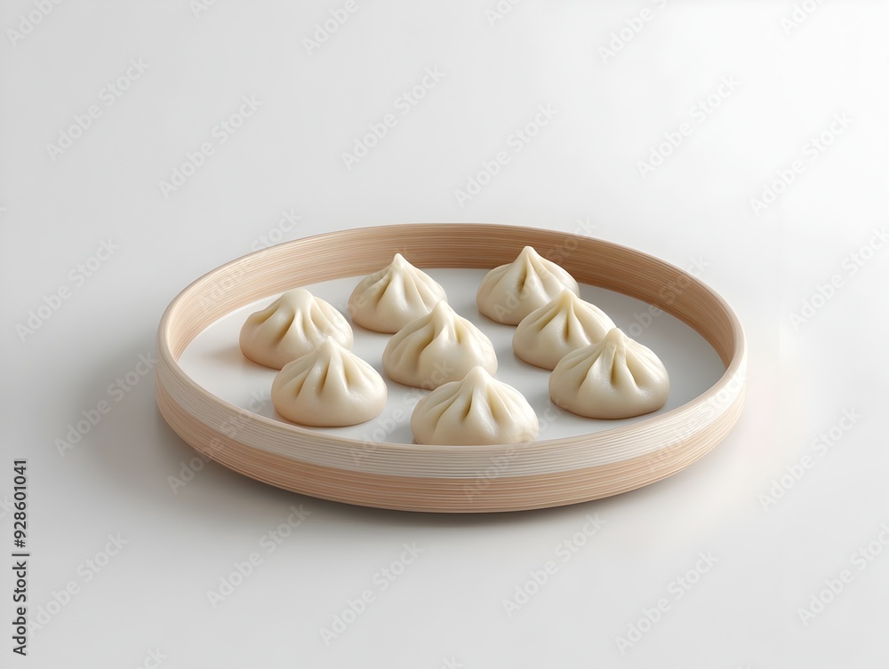 Poster elegant 3d rendered plate of vegetarian dim sum steamed buns and dumplings with minimalist presentat