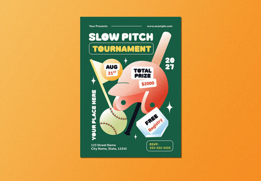 Green Bold Retro Gradient Slow Pitch Tournament Flyer Layout