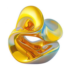 A gold sculpture of a twisted shape with a reflective surface