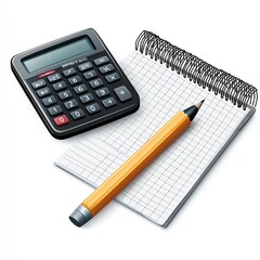 Calculator, notepad, and pencil for taking notes and calculating.