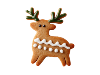 Delicious gingerbread reindeer cookie decorated with icing and edible embellishments, perfect for festive holiday celebrations.