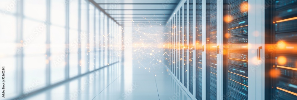 Aufkleber futuristic 3d secure data server room with glowing network connections on isolated white background 
