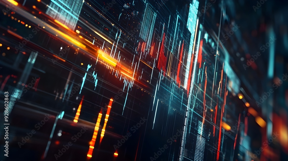 Poster abstract visual representation of market trends and dynamics featuring a futuristic design with geom