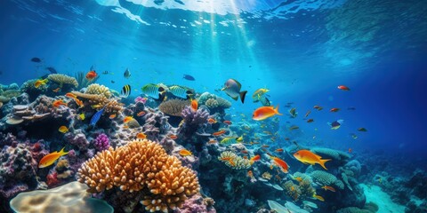 Fototapeta premium Vibrant Underwater Coral Reef with Colorful Fish