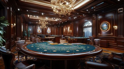 Fototapeta premium Luxurious Private Casino Room with Roulette Table