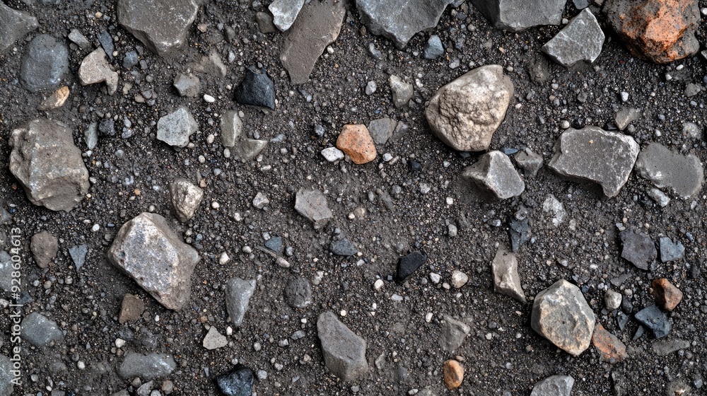 Poster a close-up of a stone aggregate surface, featuring small stones embedded in concrete.