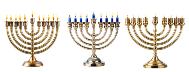 Menorah set - a candelabrum used in the Temple and is an emblem of Judaism and Israel on a transparent background. The concept of religion and culture.