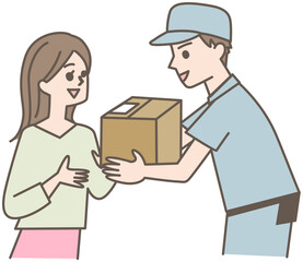 配達員と荷物を受け取る女性