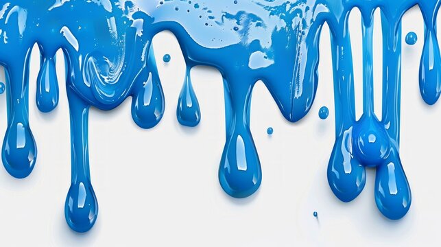 blue slime dripping down in isolation on a white background.