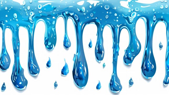 blue slime dripping down in isolation on a white background.