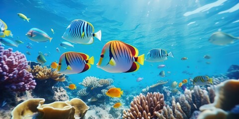 Obraz premium Colorful Fish Swimming in a Vibrant Coral Reef
