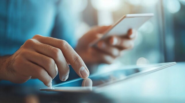 Professional Technical Support Service with Closeup of Man Using Modern Tablet