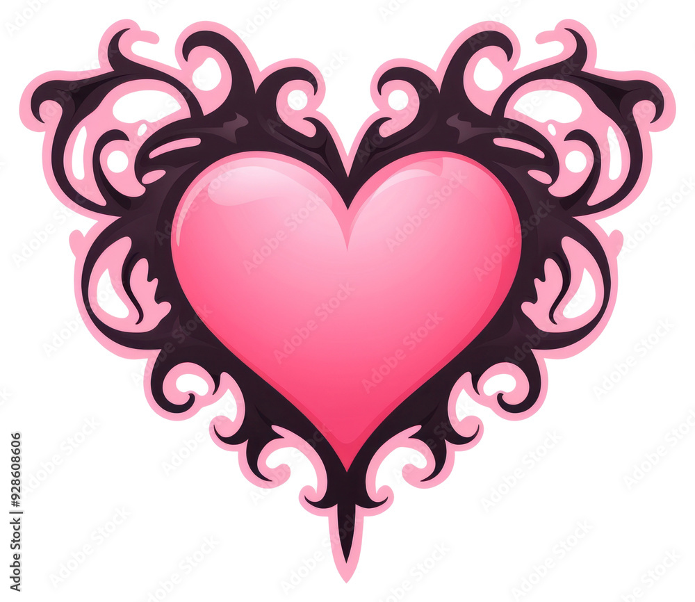 Poster png ornate pink heart illustration