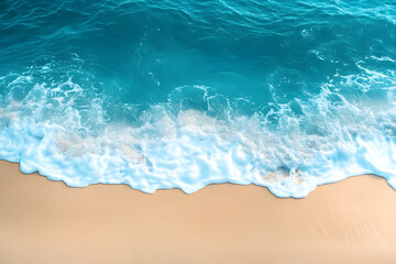 Top-Down View of a Beautiful Sandy Beach with Blue Waves