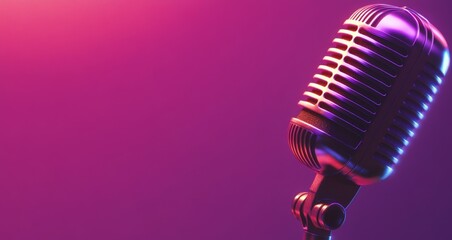 Vintage Microphone on Gradient Purple Background with Colorful Lights: Symbolizing the Creative Audio Concept,single element,single object,material,vector material,illustration