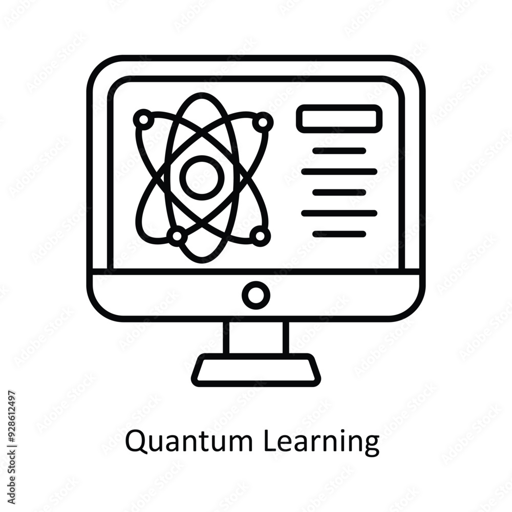 Poster quantum learning vector filled outline icon design illustration. graphic design symbol on white back