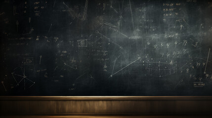 Chalkboard With Complex Mathematical Formulas Physics Diagrams and Geometric Sketches Abstract Scientific Background